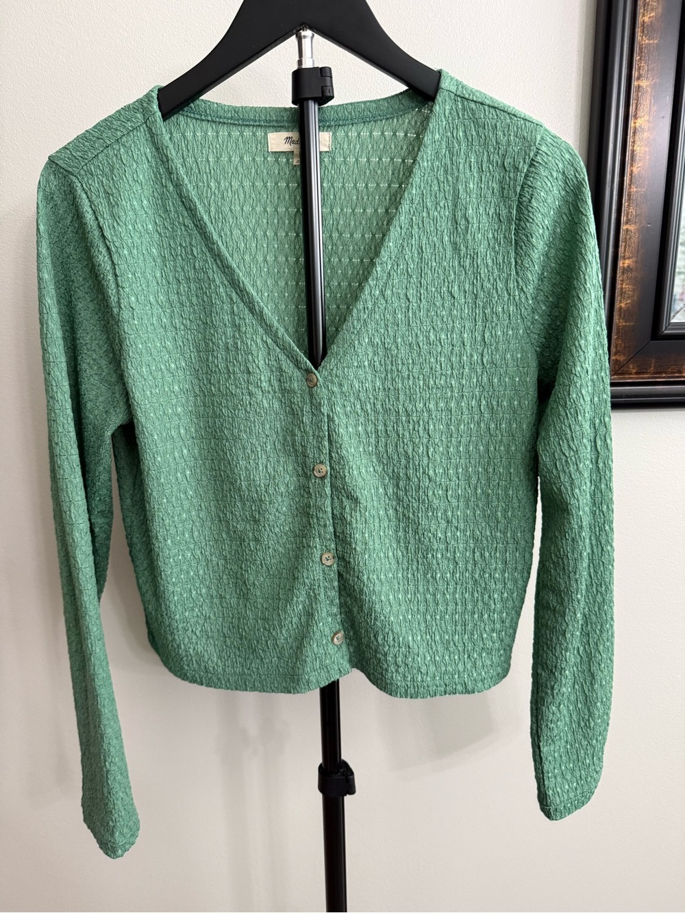 Madewell Green Textured Crop Button-Down Top